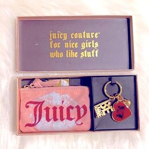 Juicy Couture Be Mine Canvas Wristlet with Key Chain NIB